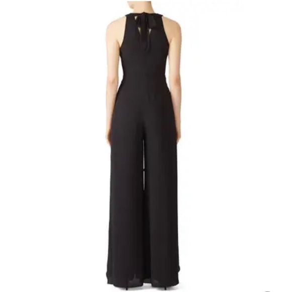 Halston Heritage V neck Ruffle Leg Jumpsuit Black Size 6 - Picture 2 of 8